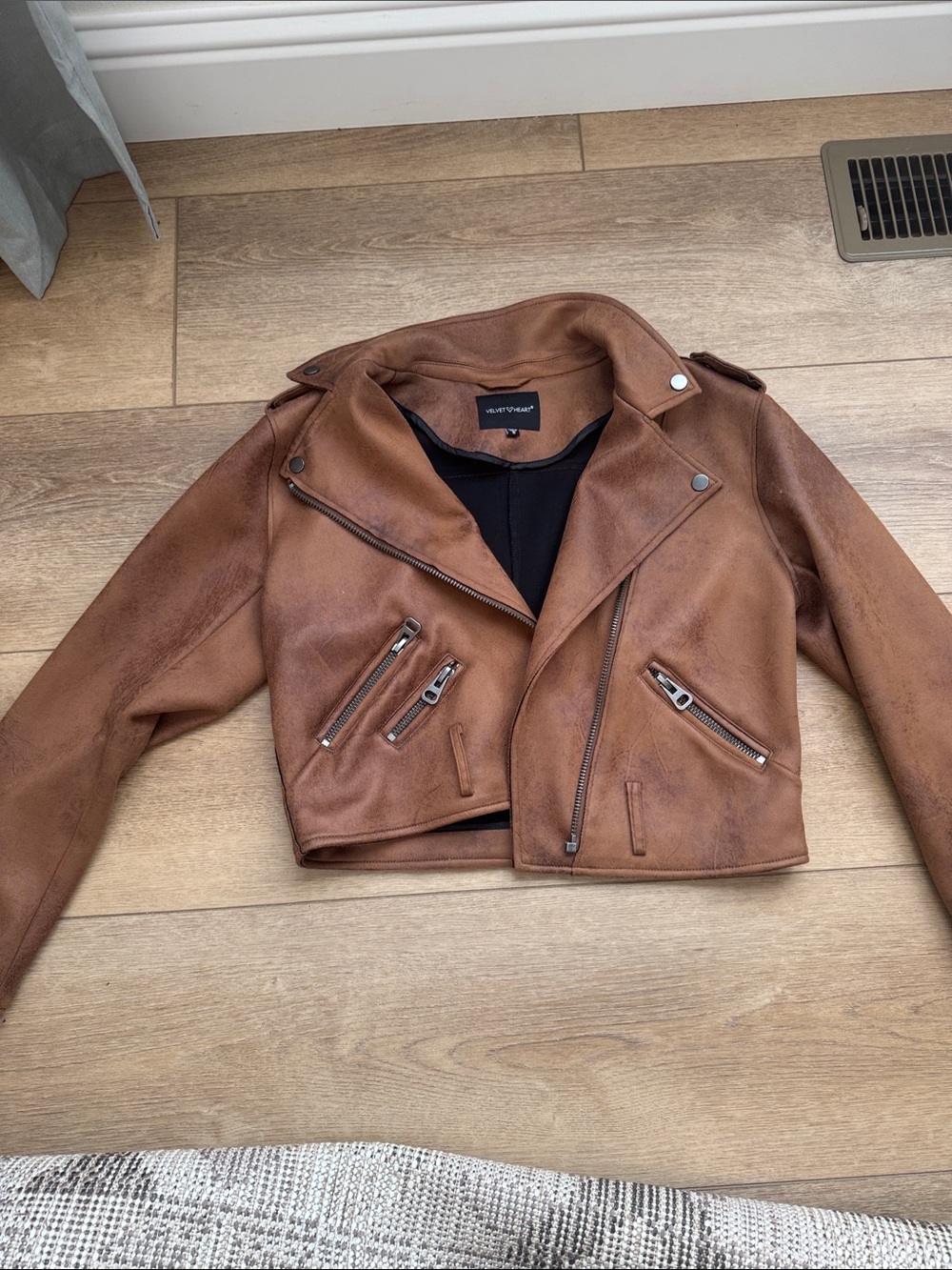 Velvet Heart Brown Faux Leather Cropped Moto Jacket